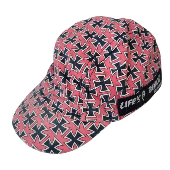 Vintage Rare 80s Life's A Beach Surfgear Punk Cyclist Hat Iron Cross OS - Picture 3 of 9
